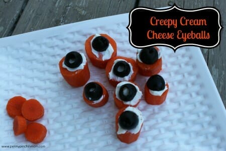 Creepy Cream Cheese Eyeballs make a great addition to any Halloween party. They are perfect for both adults and kids!!