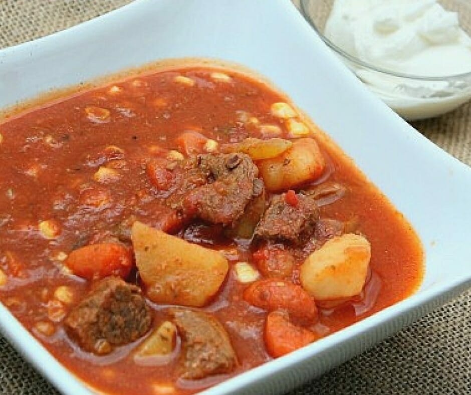 Slow Cooker Tomato Vegetable and Beef Stew -- easy and comforting weeknight dinner idea!