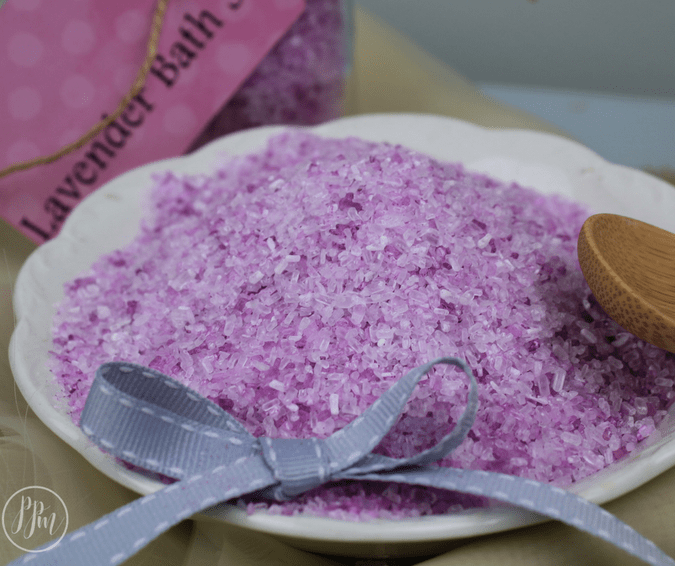 plate with homemade lavender bath salts