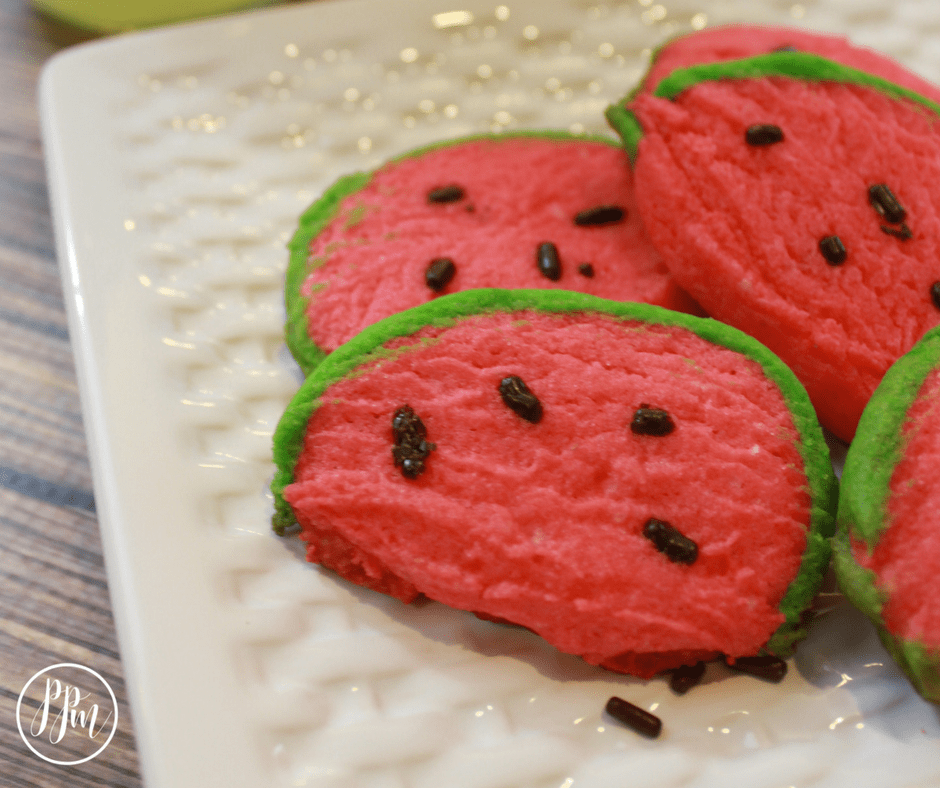 watermelon cookies on a white plate
