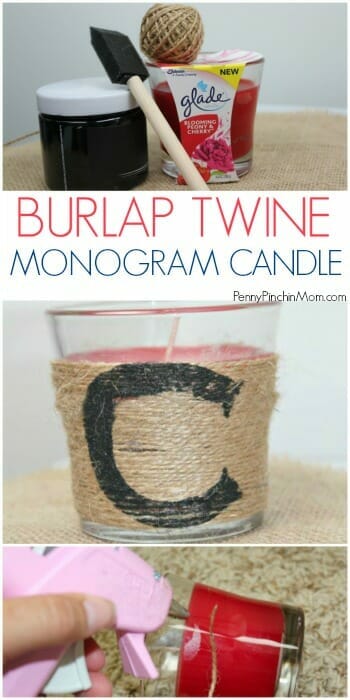 burlap twine monogram candle