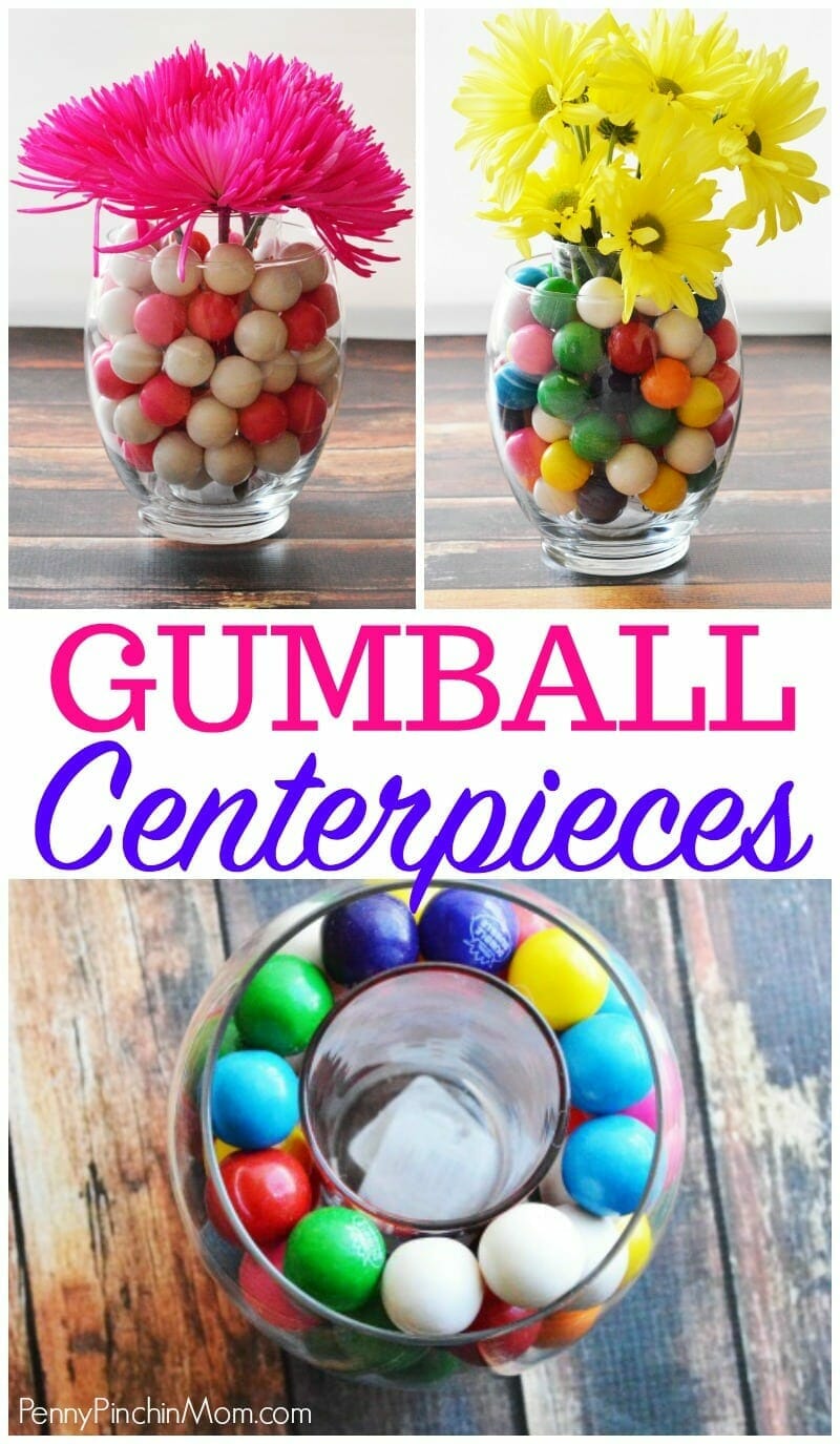 flowers and gumball centerpiece