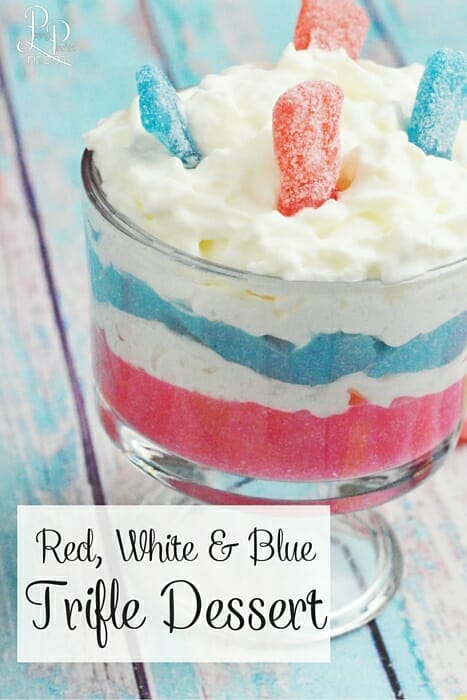 Red, White and Blue Trifle Dessert!  Kid friendly and perfect for July 4th or Memorial Day picnics!
