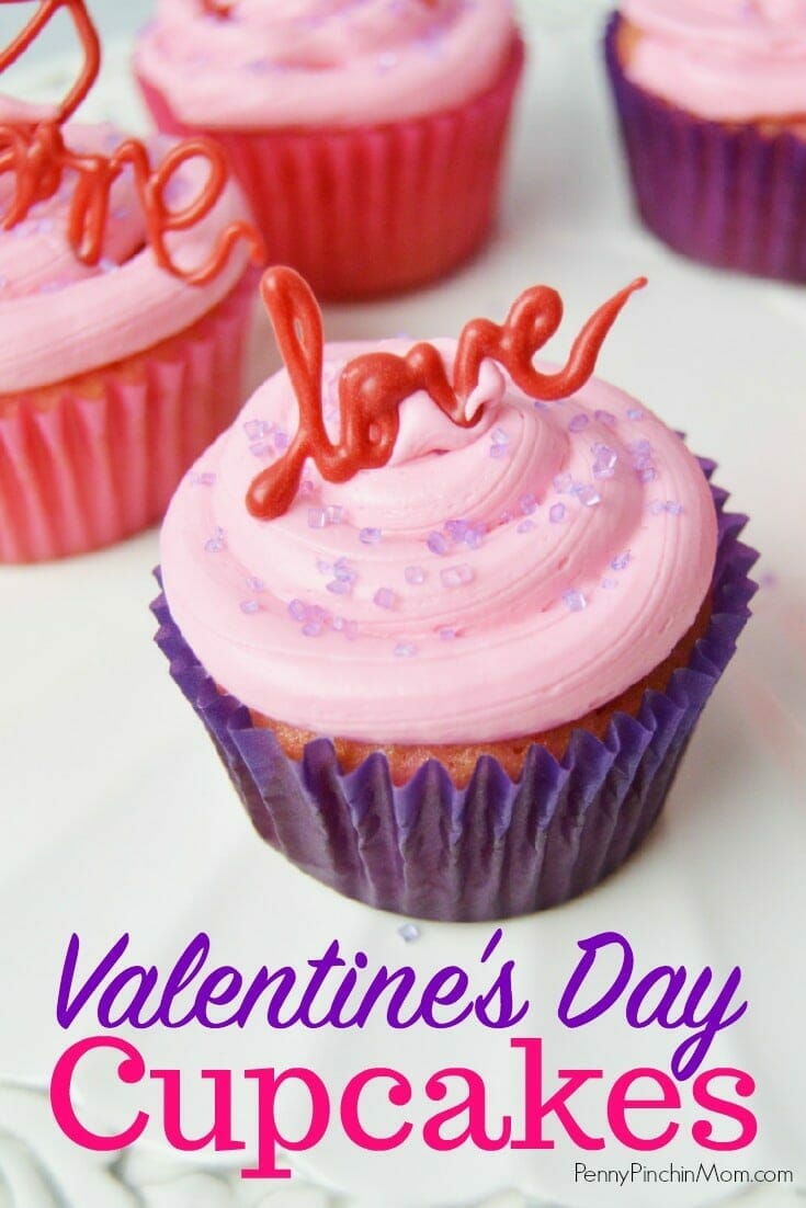 Pink cupcakes with Candy Valentine's Words