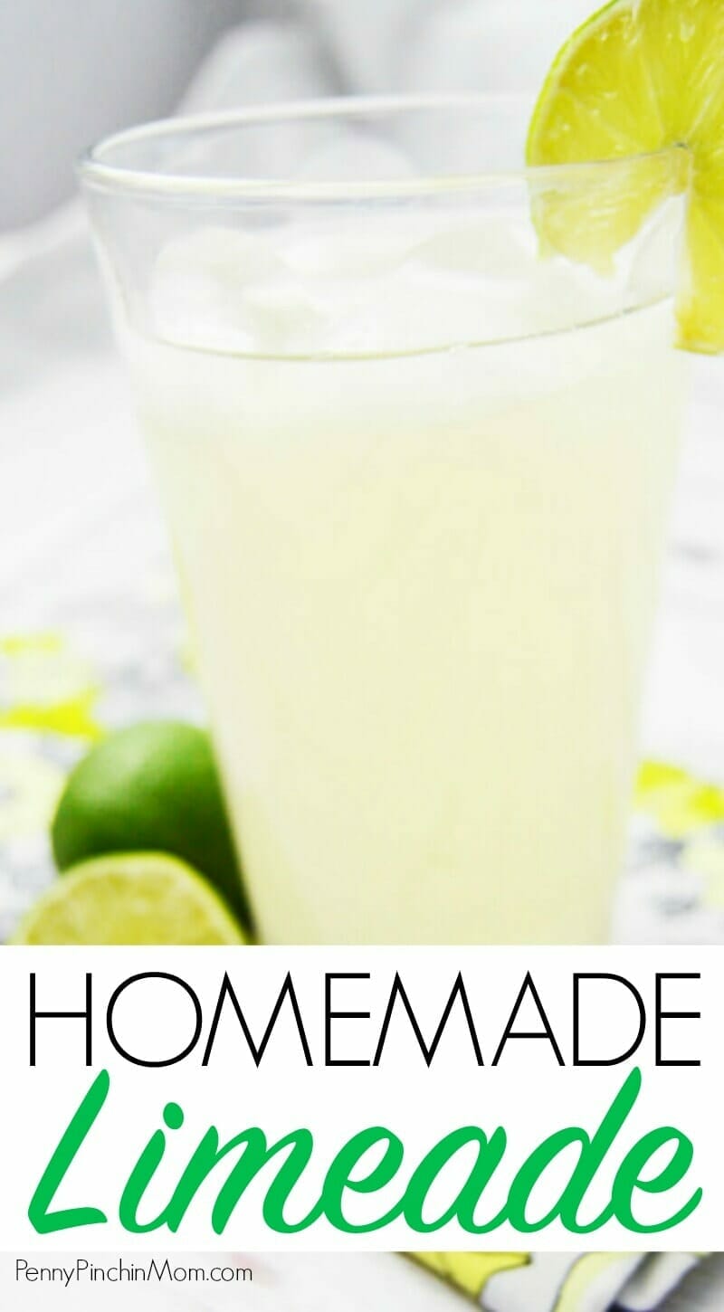 glass of limeade with sliced lime