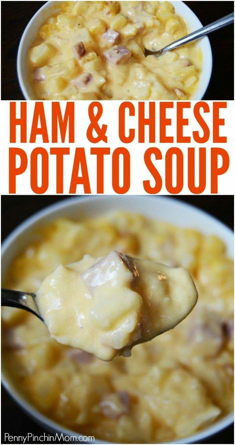 ham and cheese potato soup in white bowl