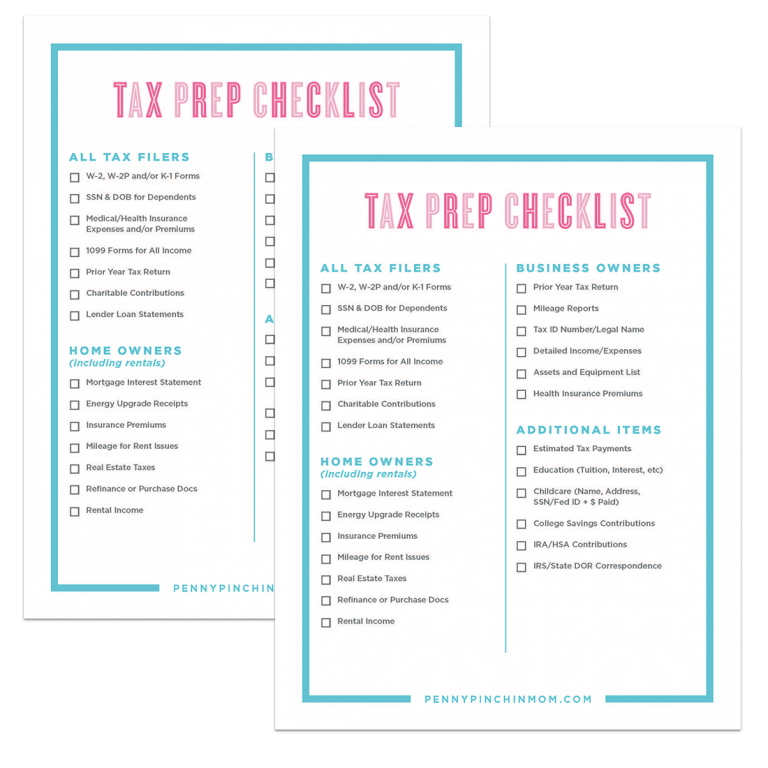 Tax Prep Checklist Printable