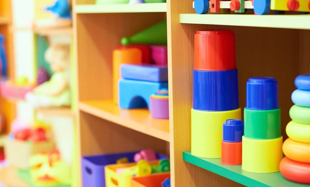 Shelving with toys in kindergarten