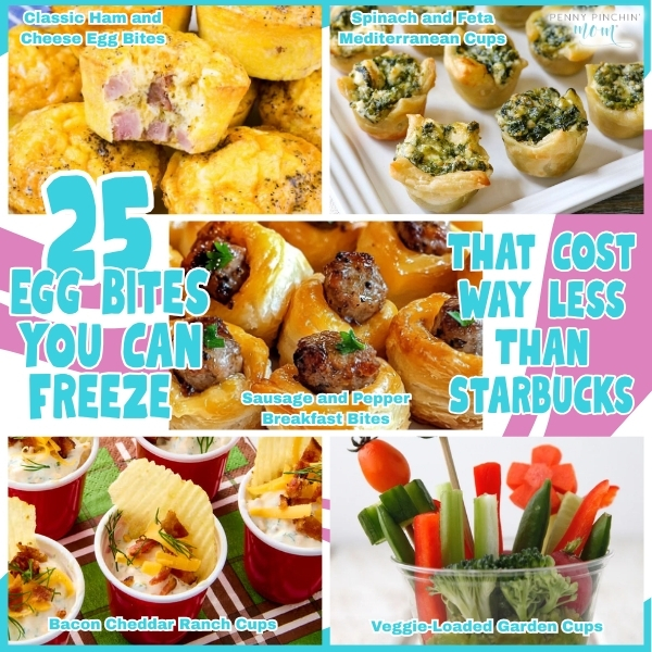 Freezer egg bites recipes: 25 homemade egg bites in muffin tins and containers ready to freeze for quick, cheap breakfasts.