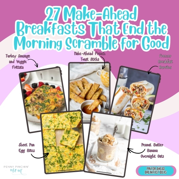 Make ahead breakfast meal prep: 27 ready-to-eat morning meals in containers, muffin tins, and jars prepped for the week.