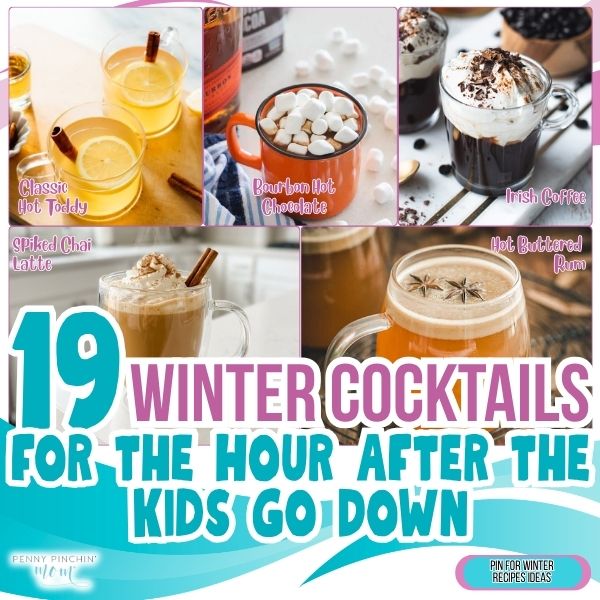 Winter cocktails: 19 festive drinks in glasses with garnishes and seasonal ingredients displayed on table.