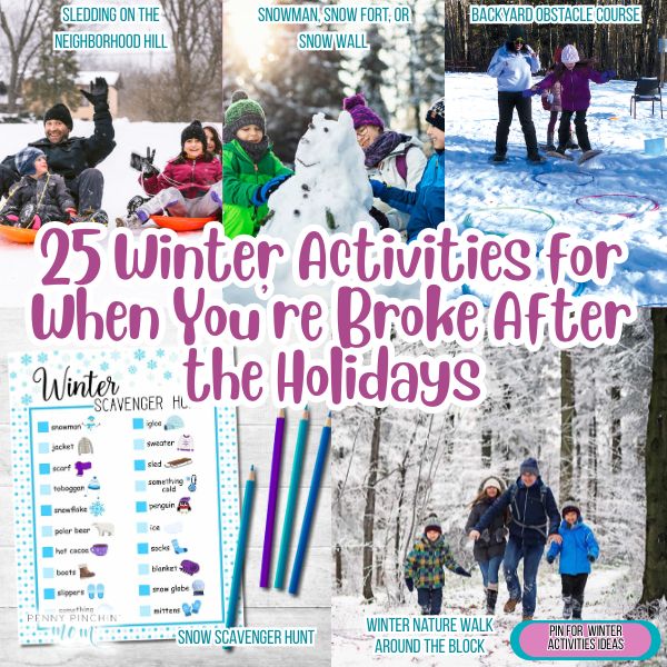 Free winter activities: 25 outdoor and indoor ideas like sledding, crafts, and cocoa nights that cost nothing.